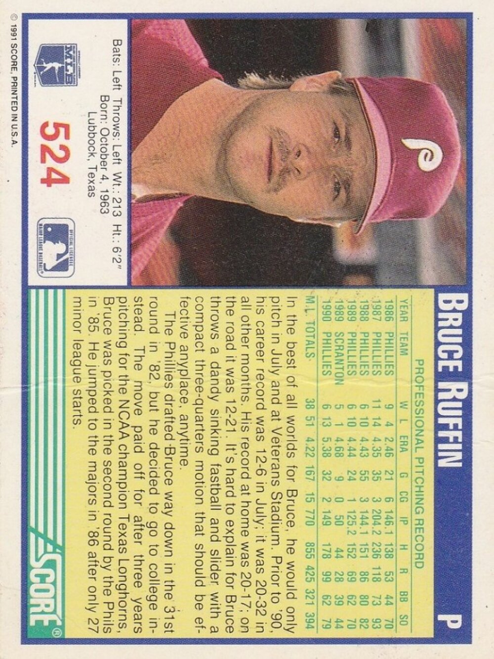 Bruce Ruffin Baseball Card - Picture 2 of 2